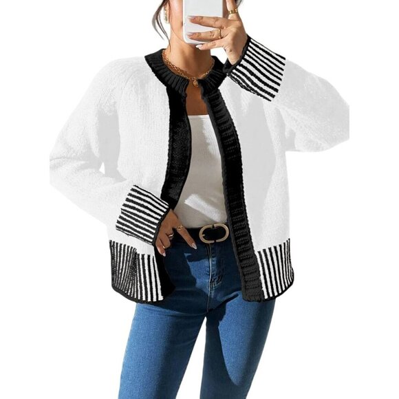 Women's Acrylic V-Neck Open Front Cardigan Long Sleeve Casual Sweater